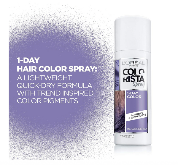 L'Oreal Paris Colorista 1-Day Temporary Hair Color Spray, Pastel Lavender, 2 Ounces