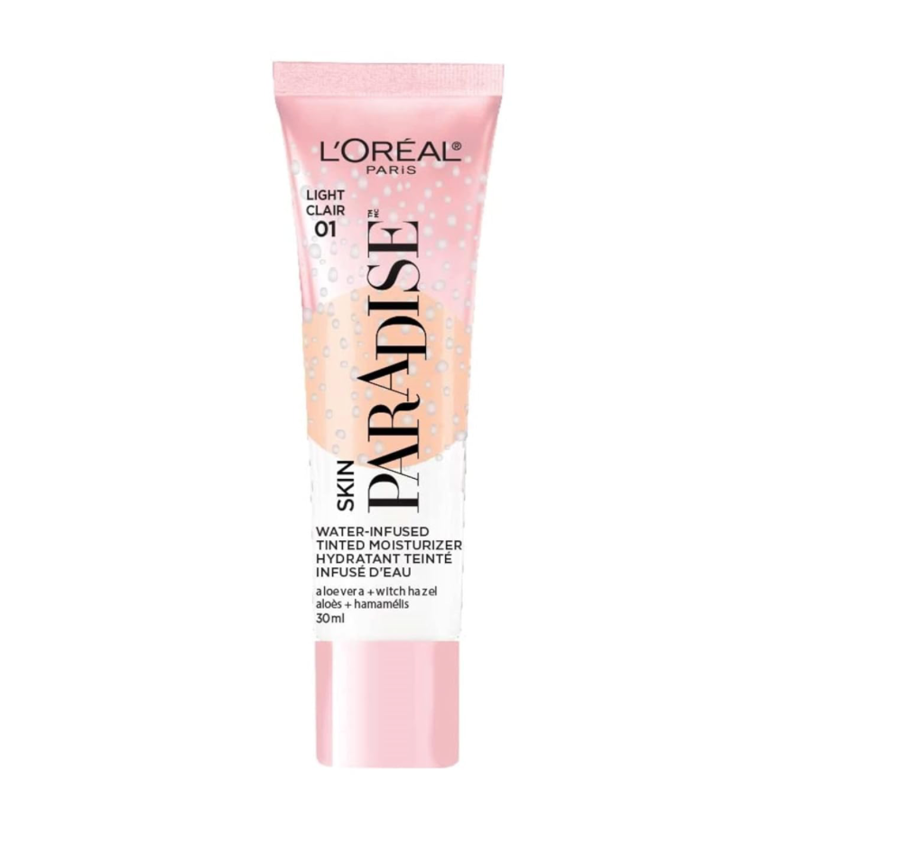 L'Oreal Paris Skin Paradise Water-infused Tinted Moisturizer with Broad Spectrum SPF 19 sunscreen, natural coverage up to 24h hydration for a fresh, Light 01, 1 fl oz